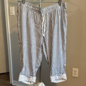 Lane Bryant Blue and White Striped Capris with Relaxed Fit